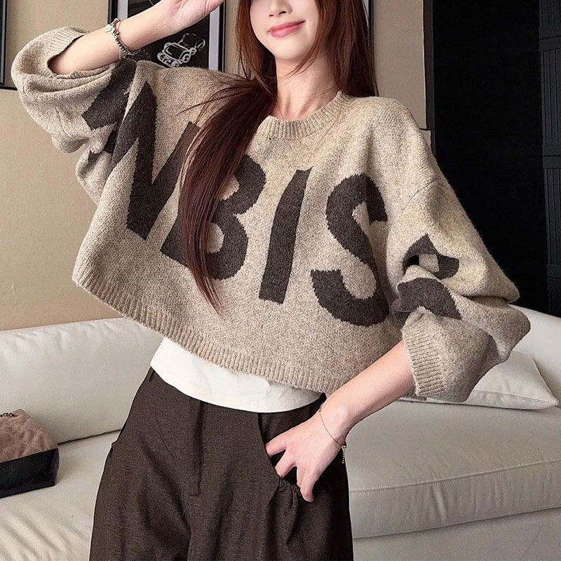 Winter Clothing Korean - เสื้อสเวตเตอร์ผู้หญิง แขนยาว คอกลม สไตล์เกาหลี ลำลอง ทรงหลวม