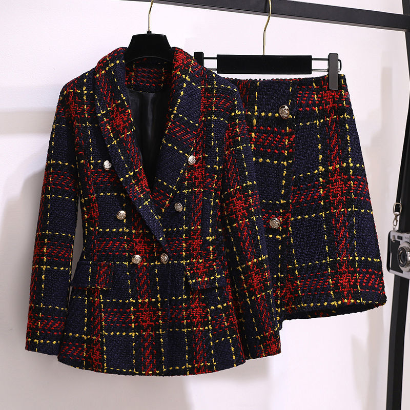 Winter Clothing Korean - ผู้หญิงฤดูหนาว Vintage Tweed เกาหลี Blazer แจ็คเก็ตเสื้อและกระโปรงสั้น