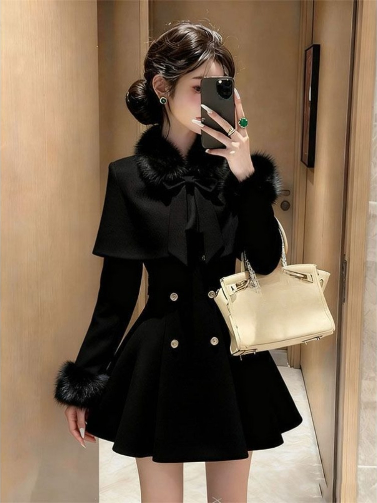 Winter Clothing Trends 2025 - ชุดเซ็ต 2 ชิ้น สไตล์วินเทจฝรั่งเศส ผ้าขนสัตว์ สำหรับผู้หญิง