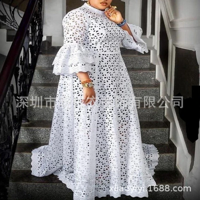 Winter Clothing Trends 2025 - สีขาวชุดผู้หญิง Flare Sleeve O คอยาว Maxi