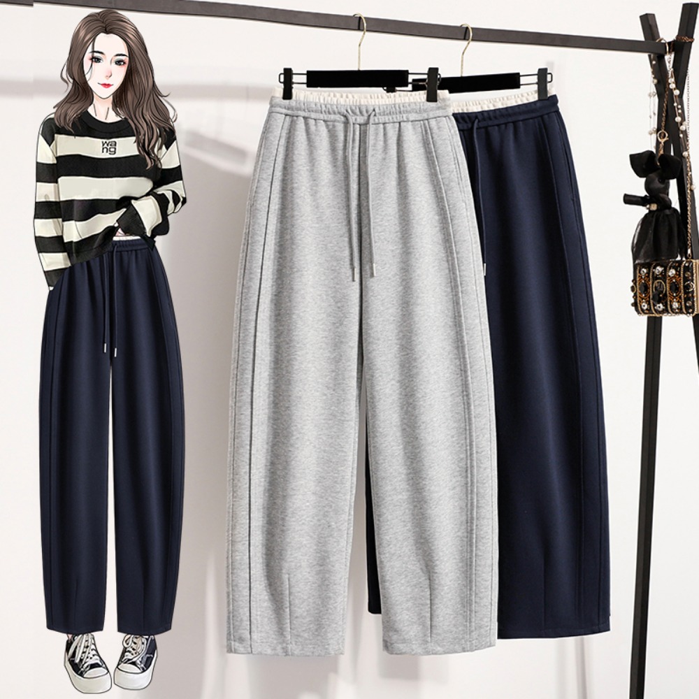 Winter Clothing Korean - กางเกงขายาวทรงตรงเอวสูงแบบลำลอง ตัดต่อผ้าสไตล์เกาหลี แฟชั่นฤดูใบไม้ร่วง ไซส์พลัส