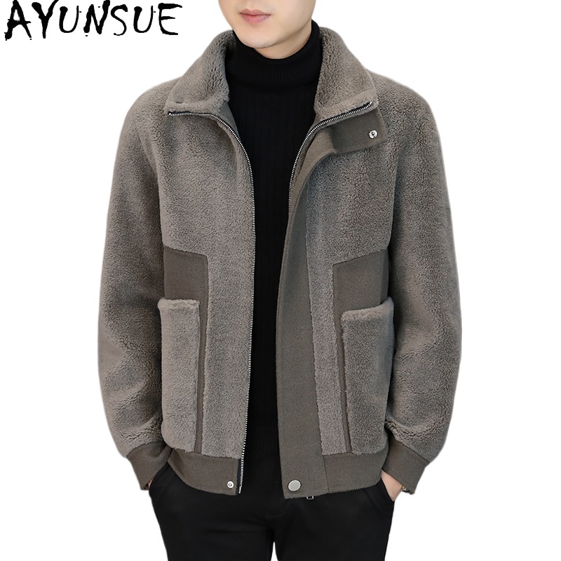 Winter Clothing Korean - AYUNSUE ฤดูหนาว 100%เสื้อขนสัตว์สำหรับชายเสื้อผ้าสบายๆขนแกะอบอุ่นแจ็คเก็ตสไตล์เกาหลีสั้นเสื้อขนสัตว์และแจ็คเก็ต
