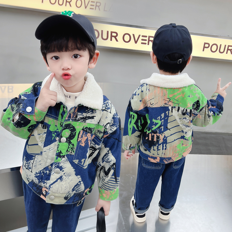 Winter Clothing Drawing For Kids - เสื้อแจ็คเก็ตเดนิมเด็กอุ่นสบาย พร้อมขนสำหรับเด็กวัยหัดเดิน เด็กชาย เด็กหญิง เสื้อโค้ทกันหนาว เสื้อคลุมเด็ก