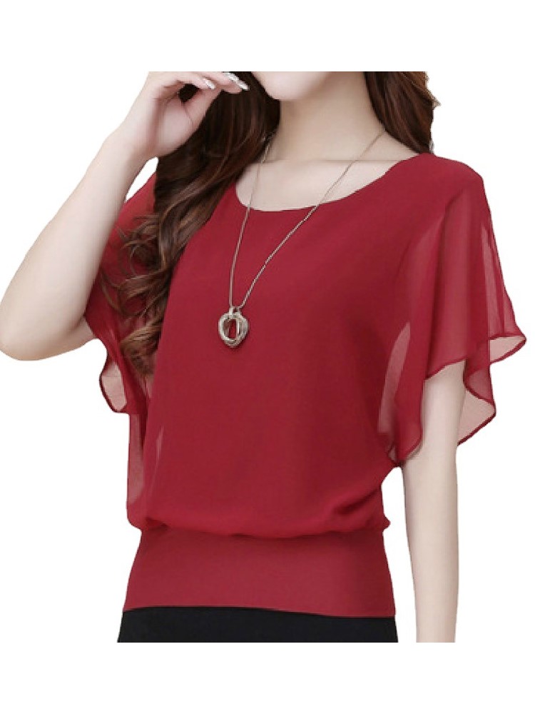 Winter Clothing Trends 2025 - ฤดูร้อนใหม่ O คอสั้นแขนหลวมแฟชั่นเสื้อชีฟองผู้หญิงสีดําเสื้อลําลองเสื้อผ้าผู้หญิง 2025