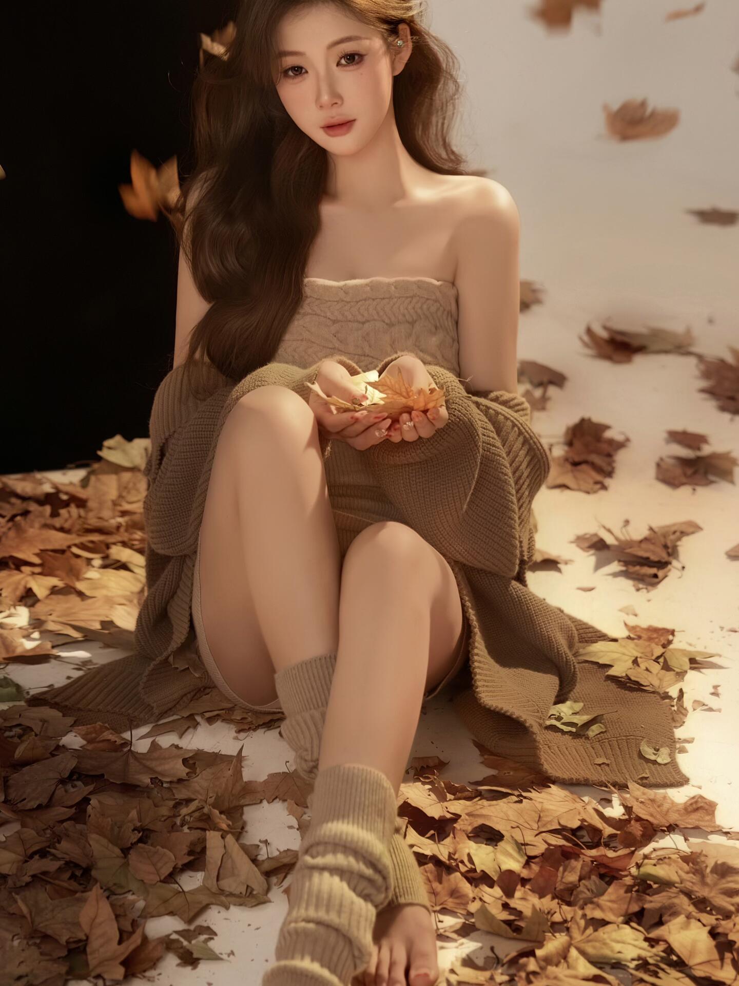 ชุดถักไหมพรมสีน้ำตาลสไตล์ลำลอง - Winter Clothing Photo บทวิจารณ์และราคา